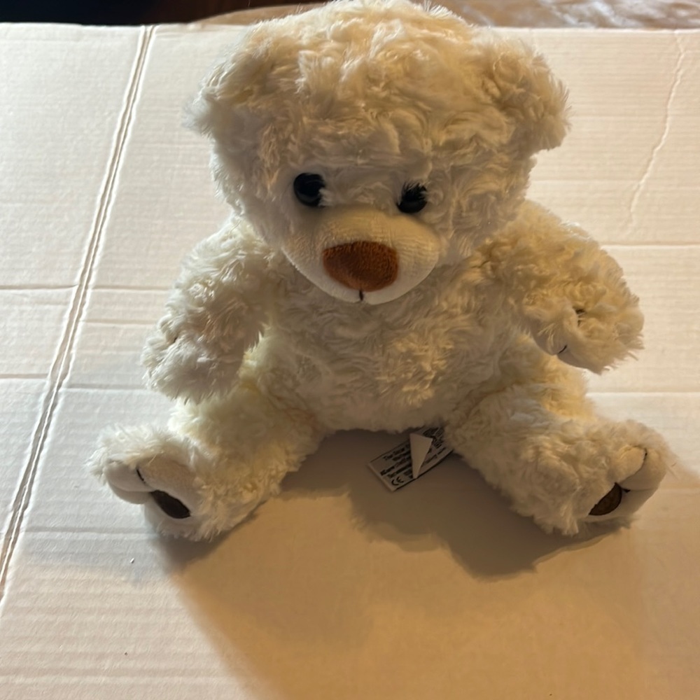 VTG-the bear factory 2001-white with brown-stuffed, plush teddy bear made in USA